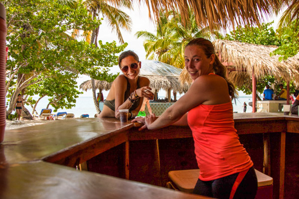 Customer enjoying a drink from the bar