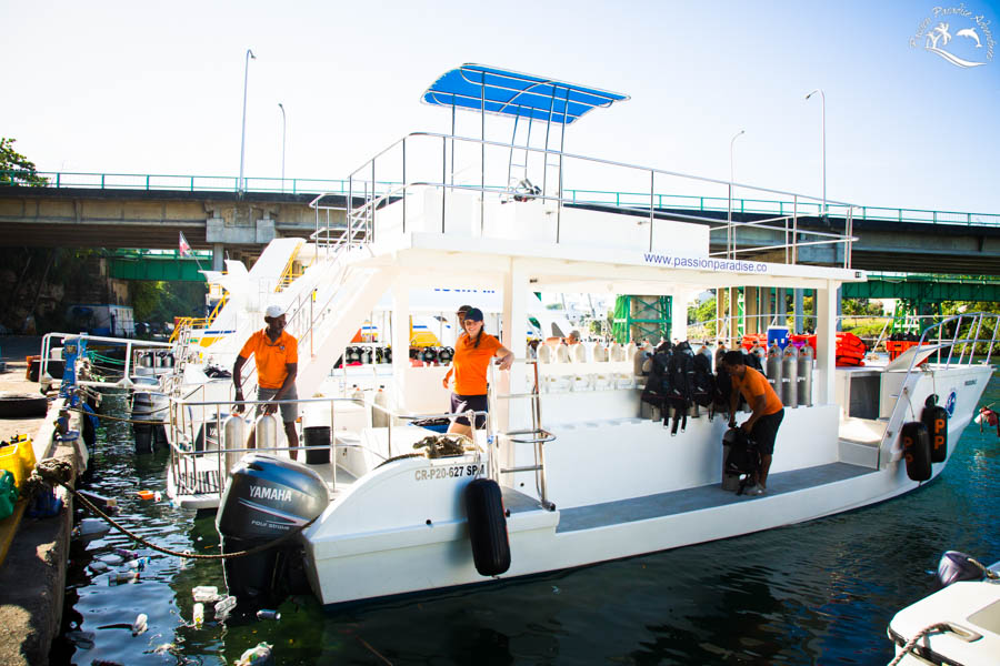 Loading the bottles on each platform catering for 30 divers in total and 15 snorkelers