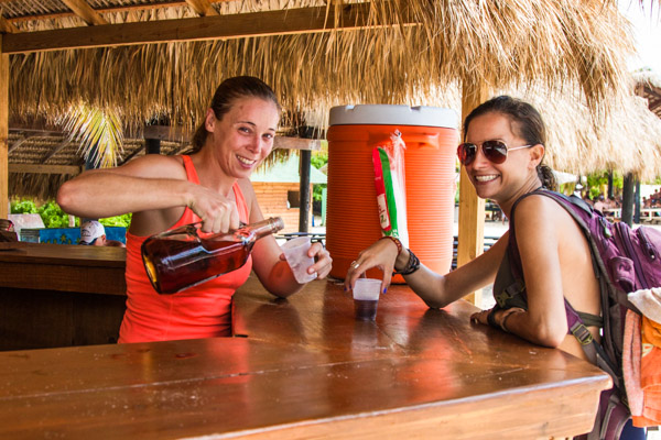 Serving drinks at beach bar